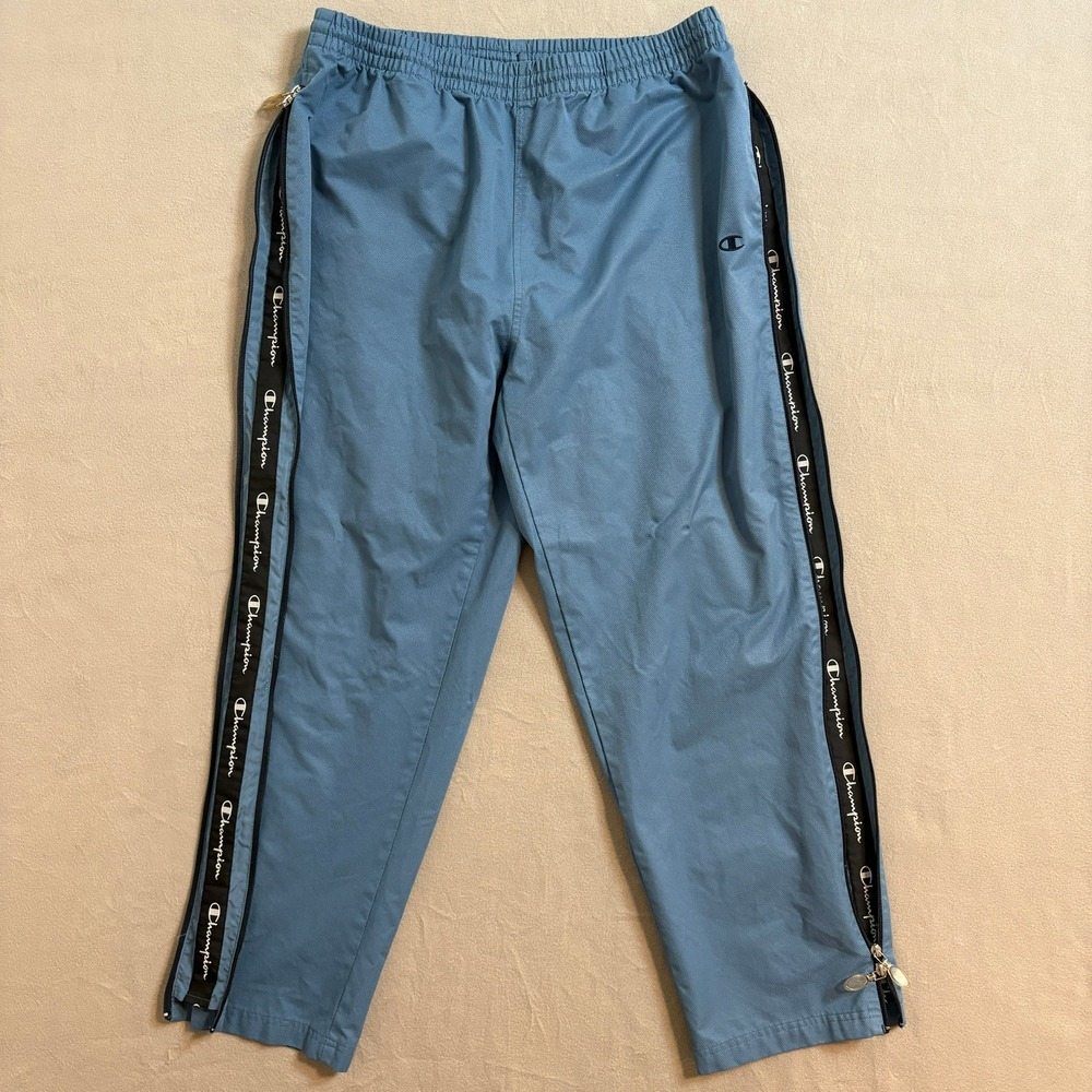 Champion Athletic Apparel Mens Track Pants Blue Wide Leg Retro Y2K Large